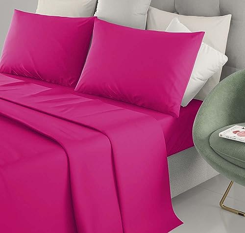 Completo letto singolo 100% COTONE VARI COLORI (Fuxia)