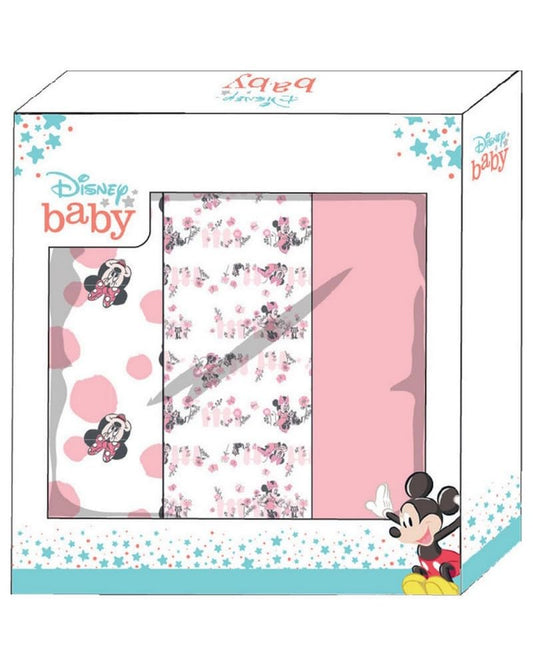 Disney Set 3 Quadrati Garza mussole in Cotone Neonato Minnie e Mickey art. 1999 (azzurro)