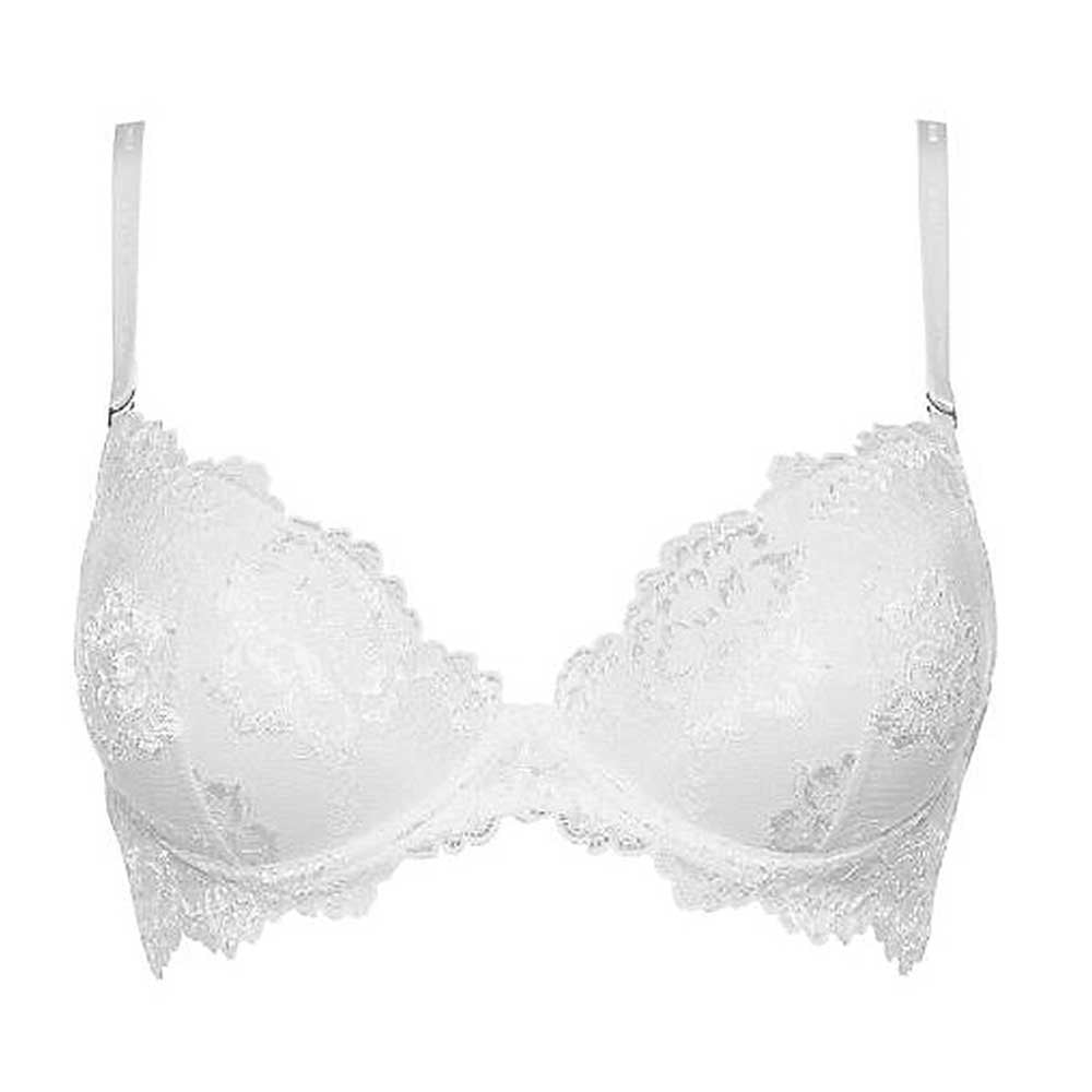 LORMAR Reggiseno Push Up Desiderio in Pizzo Senza Ferretto con Coppe Graduate a Scollatura Profonda - Coppa B Disponibile nei Colori Bianco, Nero e Noisette