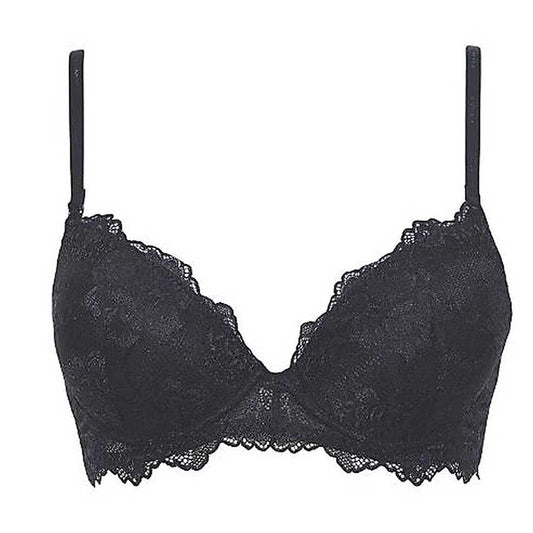 LORMAR Reggiseno Push Up Desiderio in Pizzo Senza Ferretto con Coppe Graduate a Scollatura Profonda - Coppa B Disponibile nei Colori Bianco, Nero e Noisette