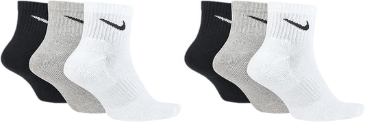 Nike 6 paia di calzini corti da uomo e donna, alla caviglia, colore bianco, nero, set risparmio SX7667 Everyday Cotton Cushioned alla caviglia, calzini sportivi taglia 34 36 38 40 42 44 46 48 50,