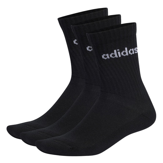 adidas Unisex - Adulto Linear Crew Cushioned Socks 3 Pairs, Medium Grey Heather/White/Black, 40-42