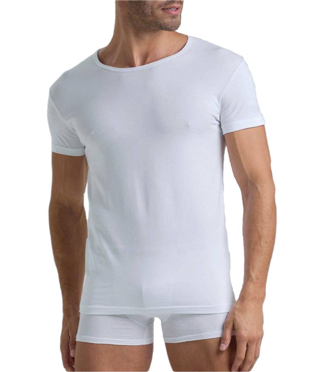 LT1010 Maglietta intima da uomo 3 pezzi con scollo rotondo bielastico – Maglietta elasticizzata in cotone morbido e traspirante – Colori bianco, nero, blu – Taglie dalla S alla XXL – comfort e qualità