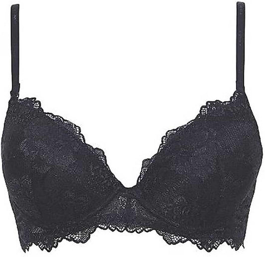 LORMAR Reggiseno Push Up Desiderio in Pizzo Senza Ferretto con Coppe Graduate a Scollatura Profonda - Coppa B Disponibile nei Colori Bianco, Nero e Noisette