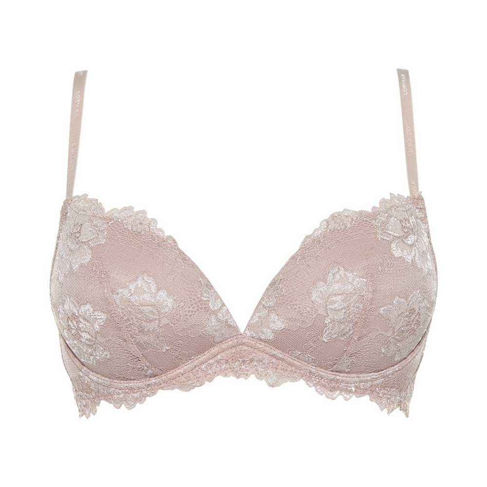 LORMAR Reggiseno Push Up Desiderio in Pizzo Senza Ferretto con Coppe Graduate a Scollatura Profonda - Coppa B Disponibile nei Colori Bianco, Nero e Noisette