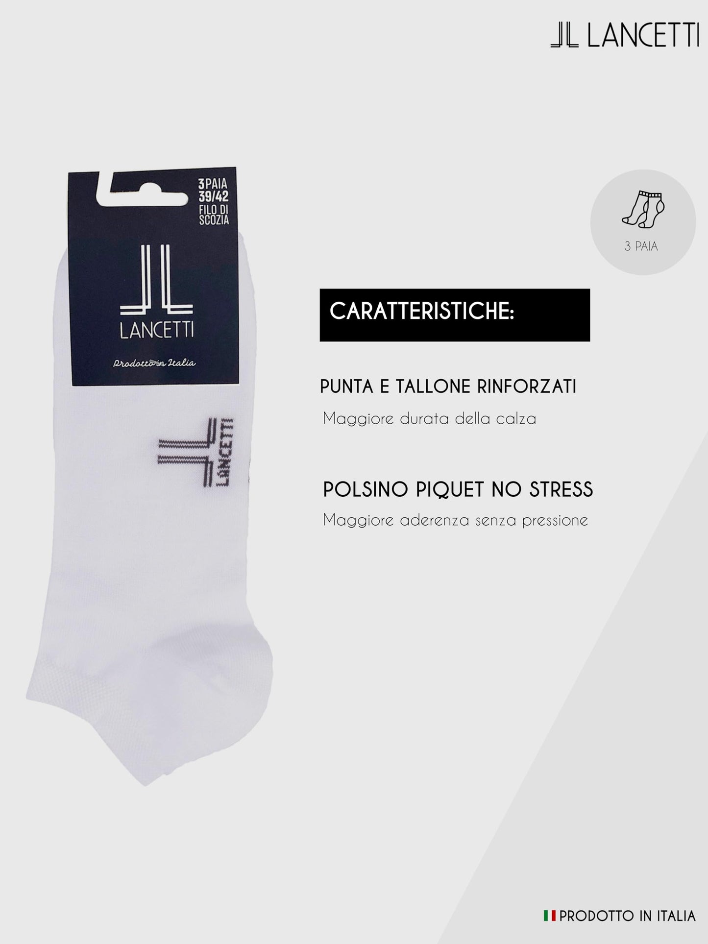 LANCETTI -6 paia di calzini corti uomo o donna, calzini in filo di cotone di Scozia – comfort e qualità