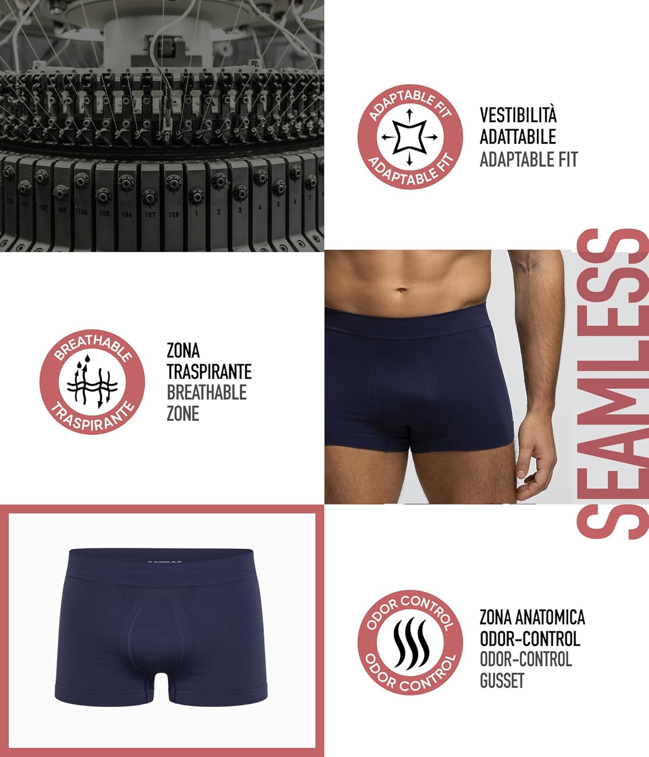 POMPEA Boxer U Seamless Mutande da Uomo (Pacco da 3)