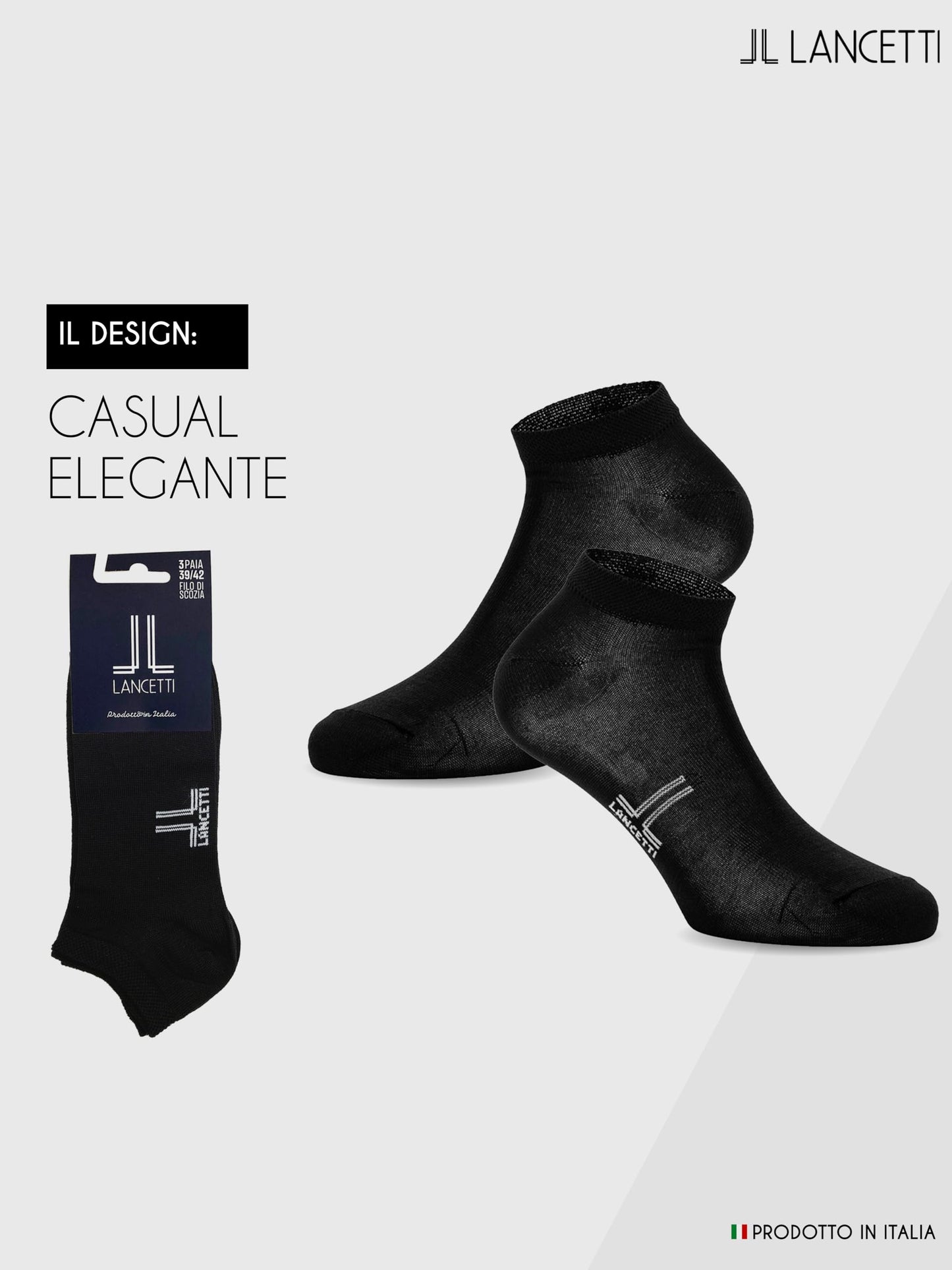 LANCETTI -6 paia di calzini corti uomo o donna, calzini in filo di cotone di Scozia – comfort e qualità